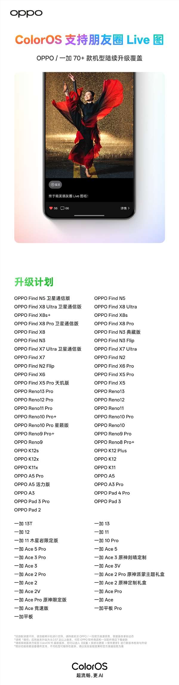 OPPO/一加官宣支持微信朋友圈发布Live图：陆续覆盖70 机型