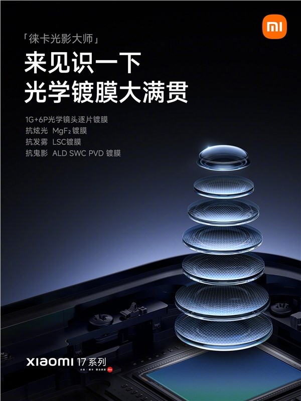 小米17系列全系搭载光学镀膜大满贯：抗鬼影、发雾、炫光